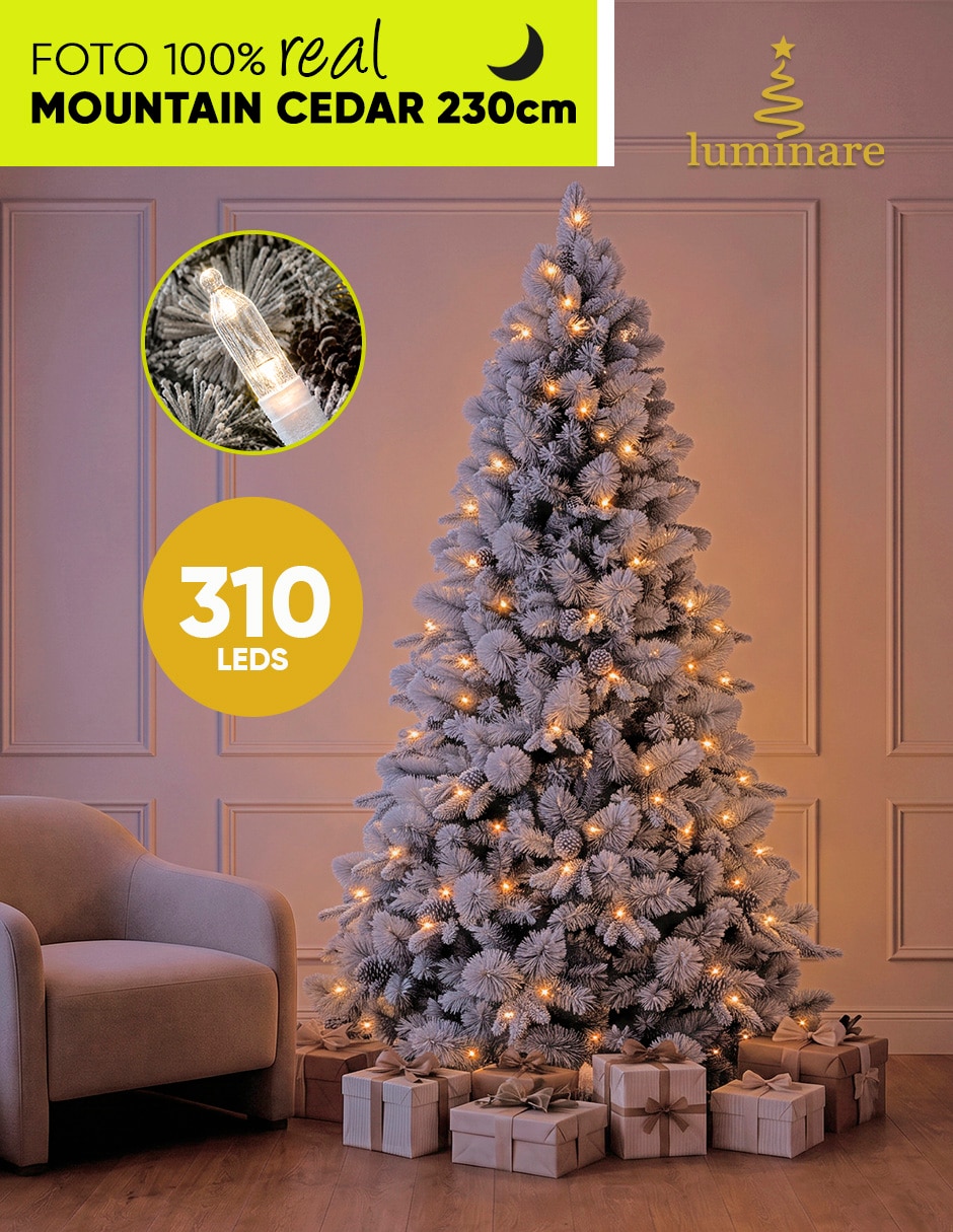 Árbol de navidad nevado mountain cedar de pvc con 300 luces 7