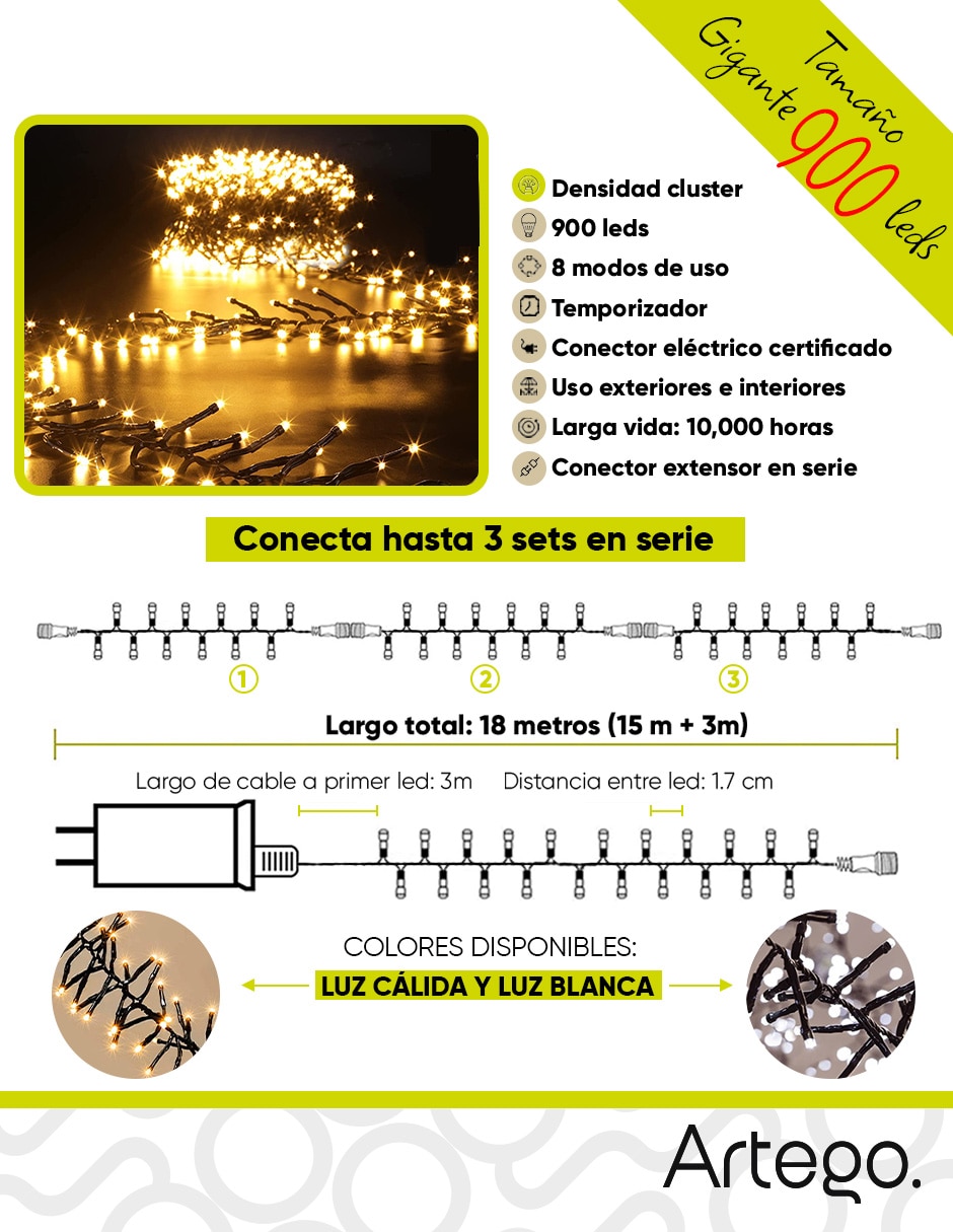 Set de luces led navidad jumbo size cluster cluster con 900 focos 7