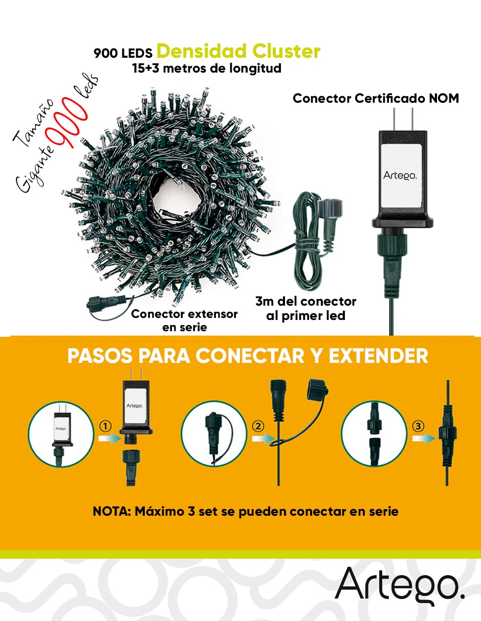 Set de luces led navidad jumbo size cluster cluster con 900 focos 2