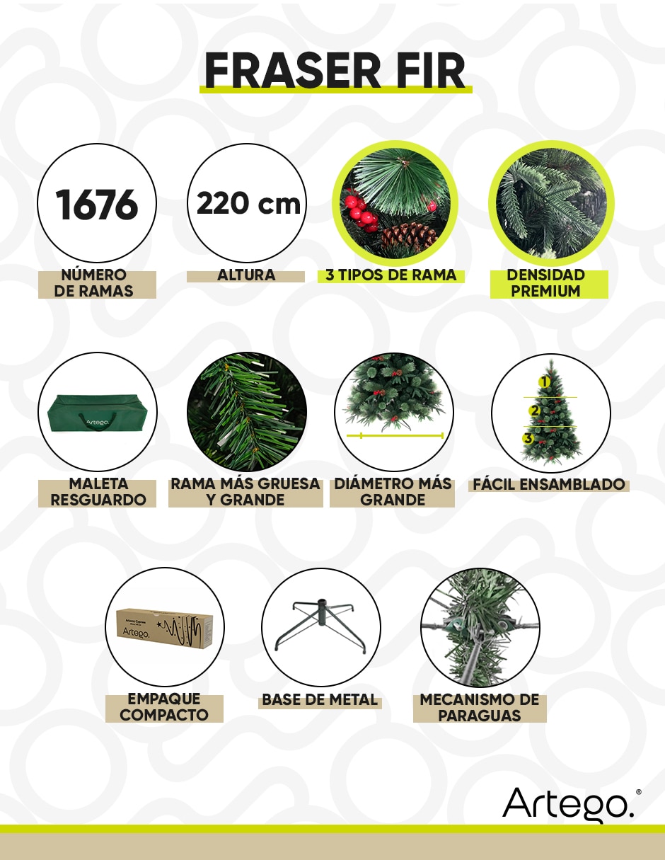 Árbol de navidad fraser fir 2.20 m de pvc 2