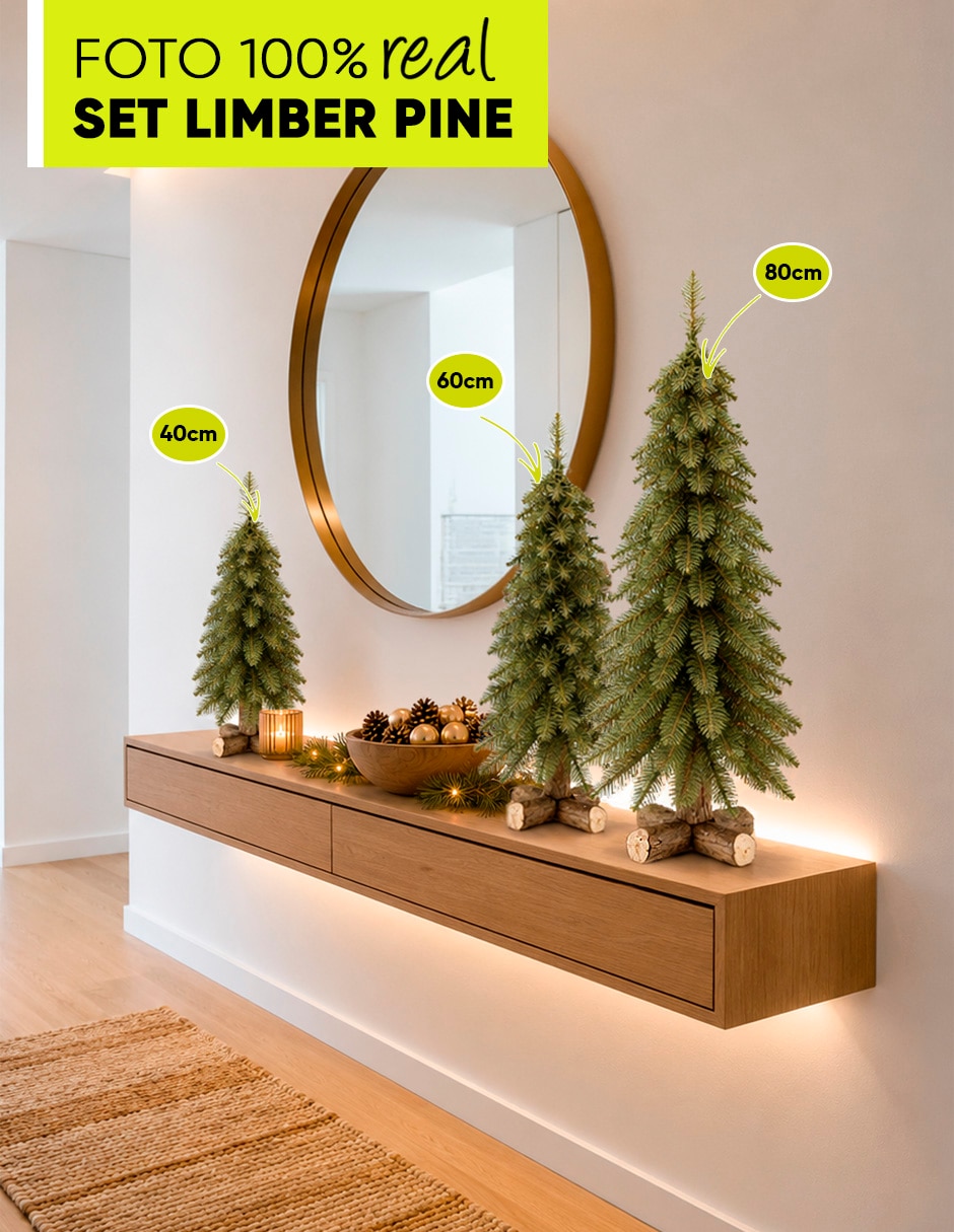 Árbol de navidad limber pine set de 3 piezas estilo natural de pvc 5