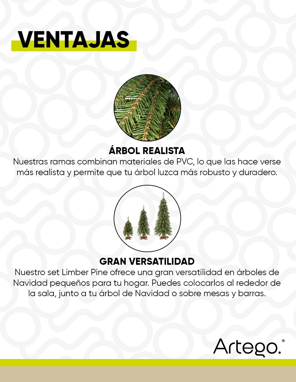 Árbol de navidad limber pine set de 3 piezas estilo natural de pvc 4