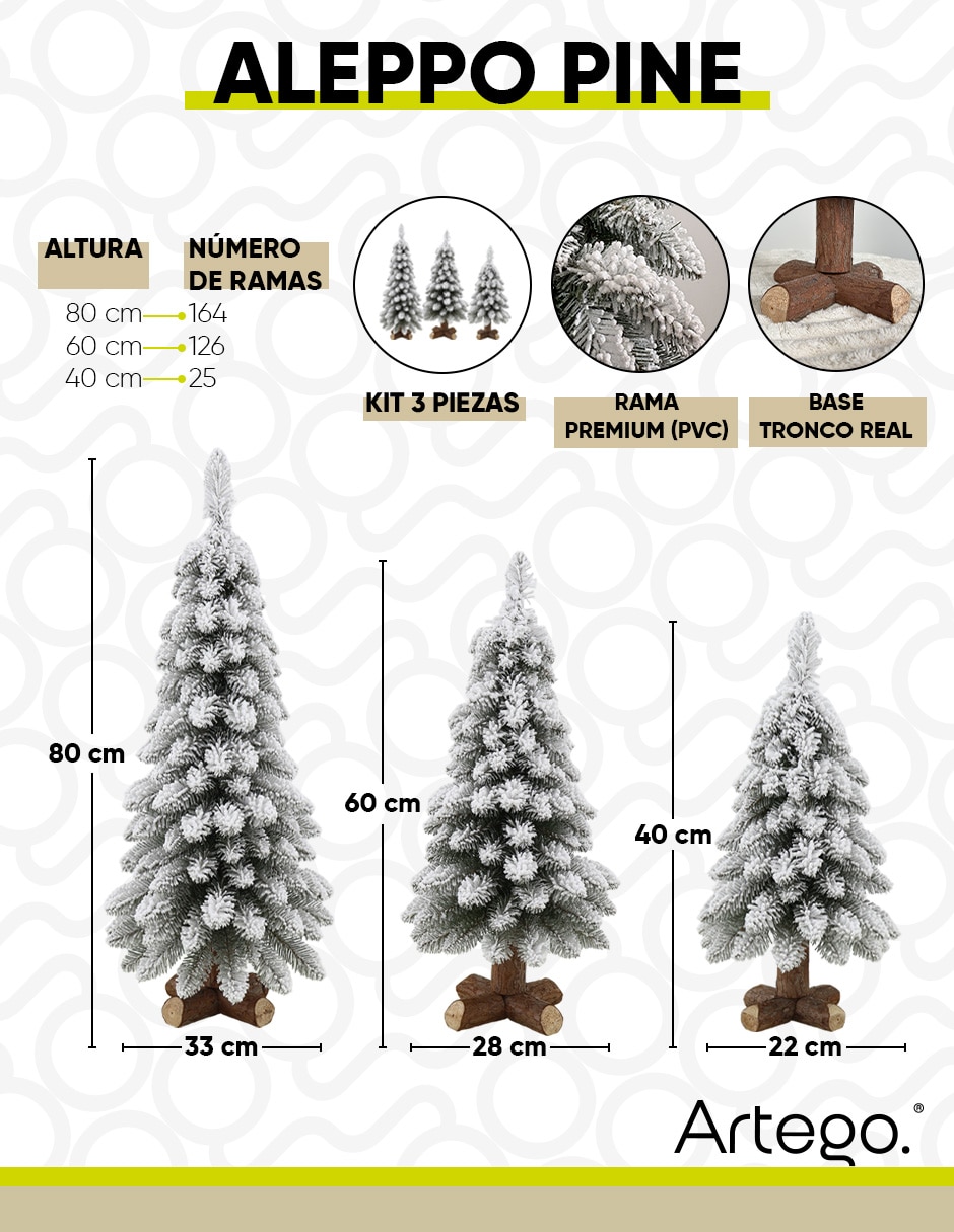 Árbol de navidad nevado set de 3 piezas aleppo de pvc 7