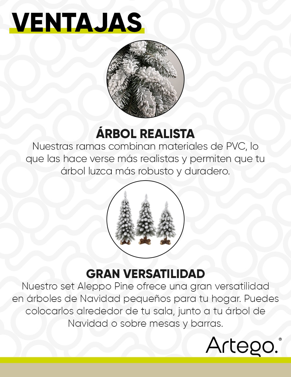 Árbol de navidad nevado set de 3 piezas aleppo de pvc 3