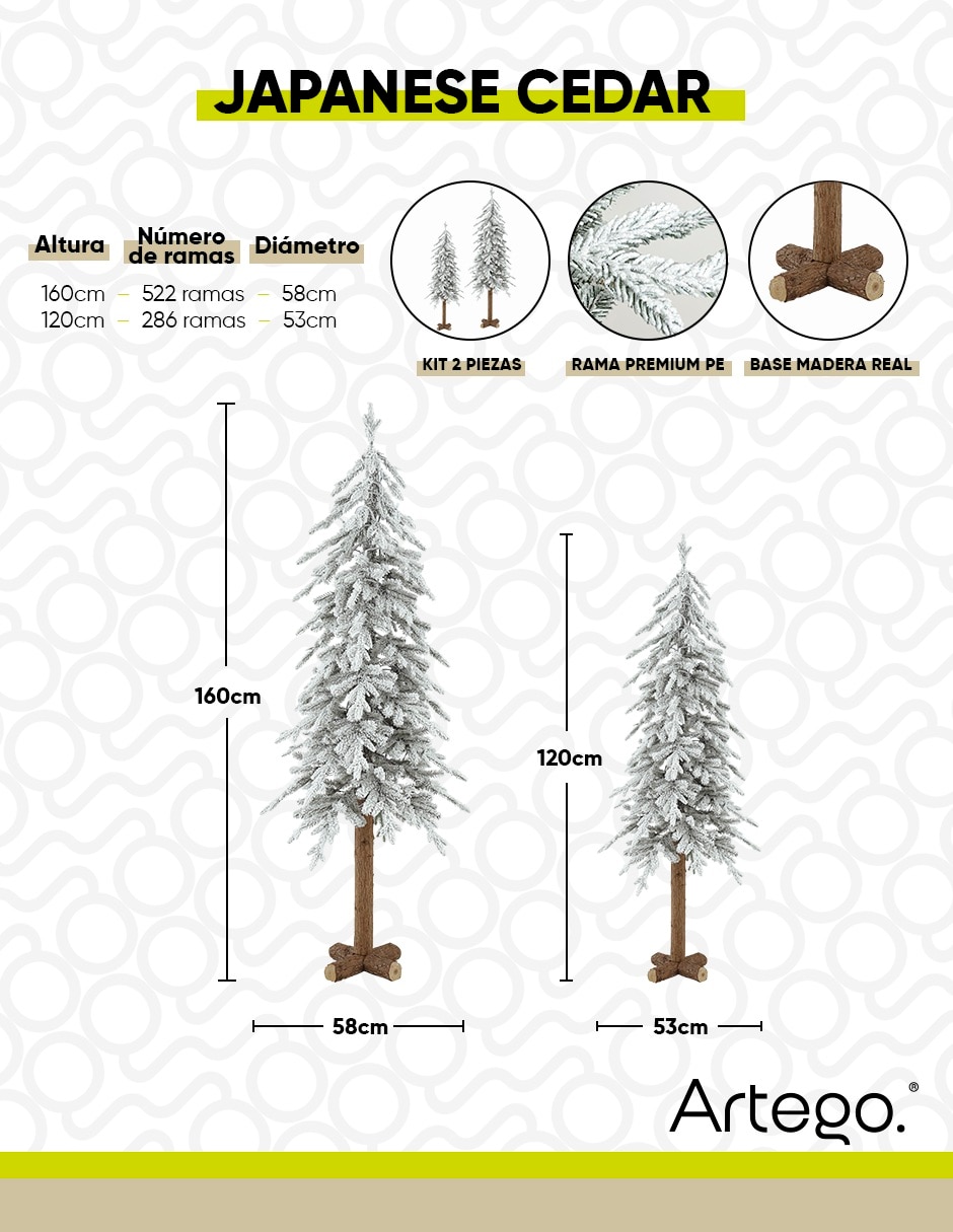 Árbol de navidad japanese cedar set de 2 piezas de pvc 7