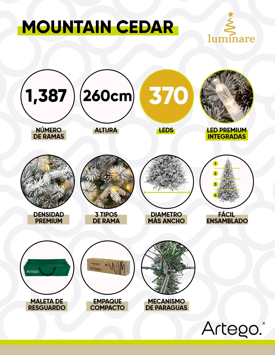 Árbol de navidad preiluminado mountain cedar de pvc con 300 luces 9
