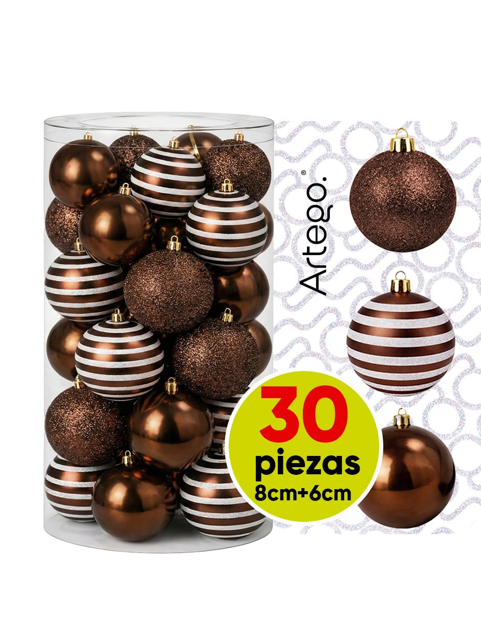 Set de esfera navideña línea glitter 3 acabados glitter brillante y cromada con 30 piezas Set de esfera navideña línea glitter 3 acabados glitter brillante y cromada con 30 piezas