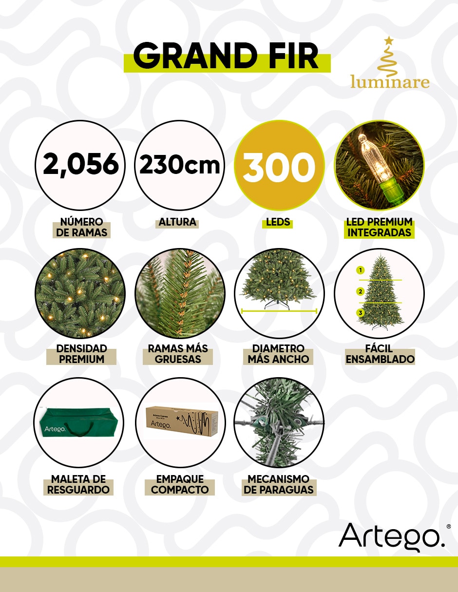 Árbol de navidad grand fir preiluminado de pvc con 300 luces 6
