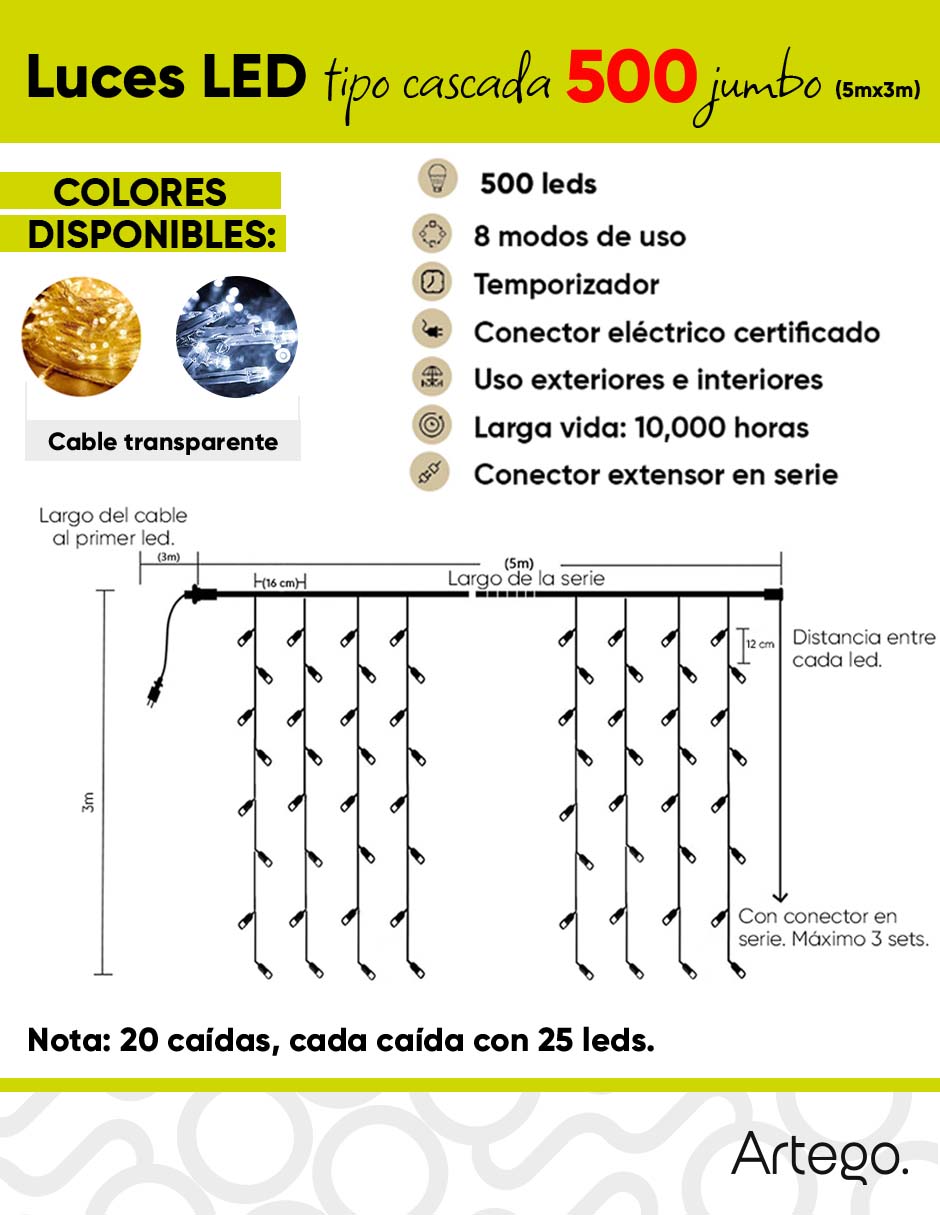 Serie led led luces de navidad jumbo cascada con 500 focos 6