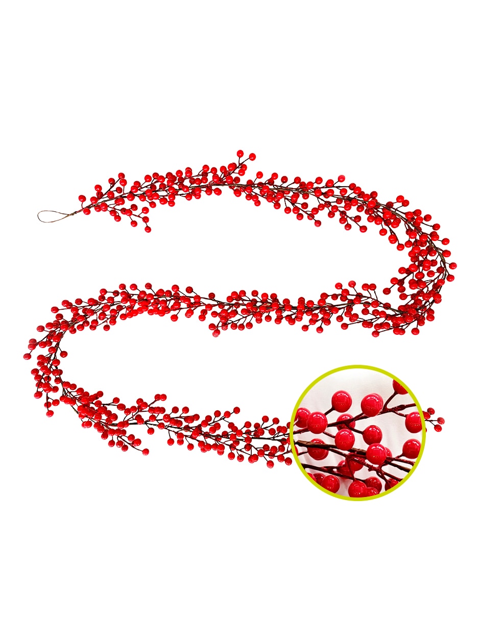 Guirnalda decoración con berries rojos para árbol de navidad y mesa christmas garland con berries 270cm