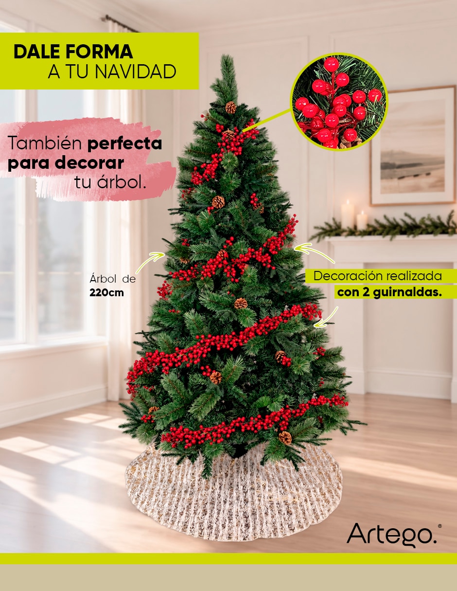 Guirnalda decoración con berries rojos para árbol de navidad y mesa christmas garland con berries 270cm