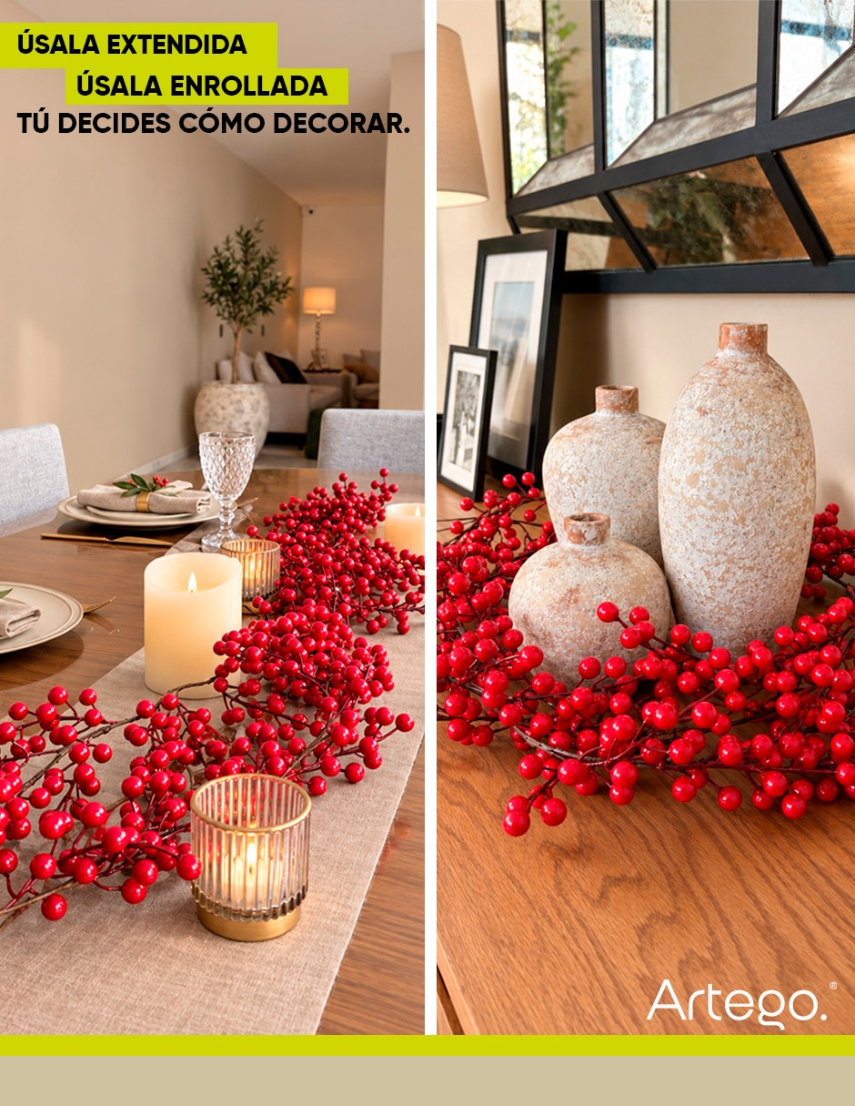 Guirnalda decoración con berries rojos para árbol de navidad y mesa christmas garland con berries 270cm