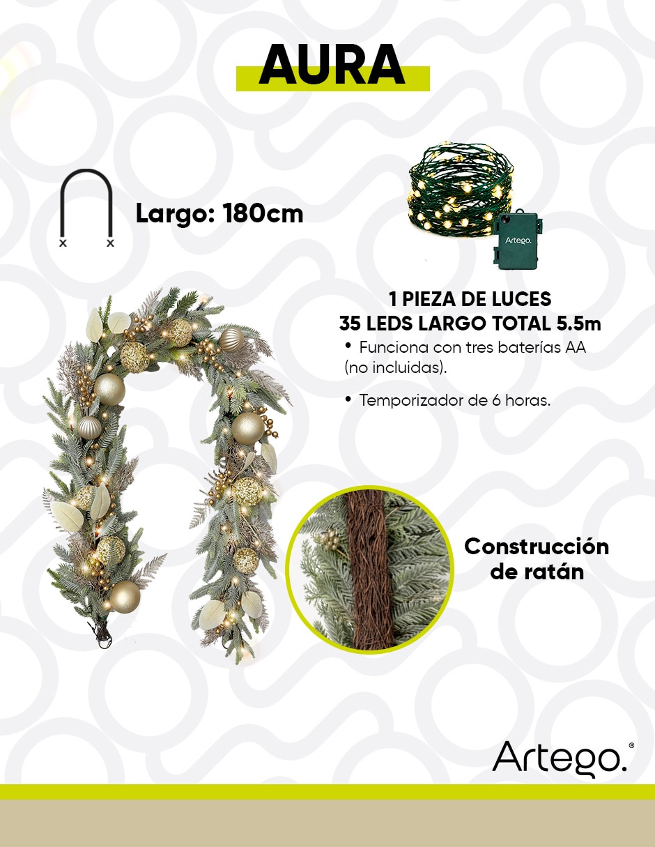 Guirnalda 2 tipo de rama diferente pe & pvc con esfera 180cm 6