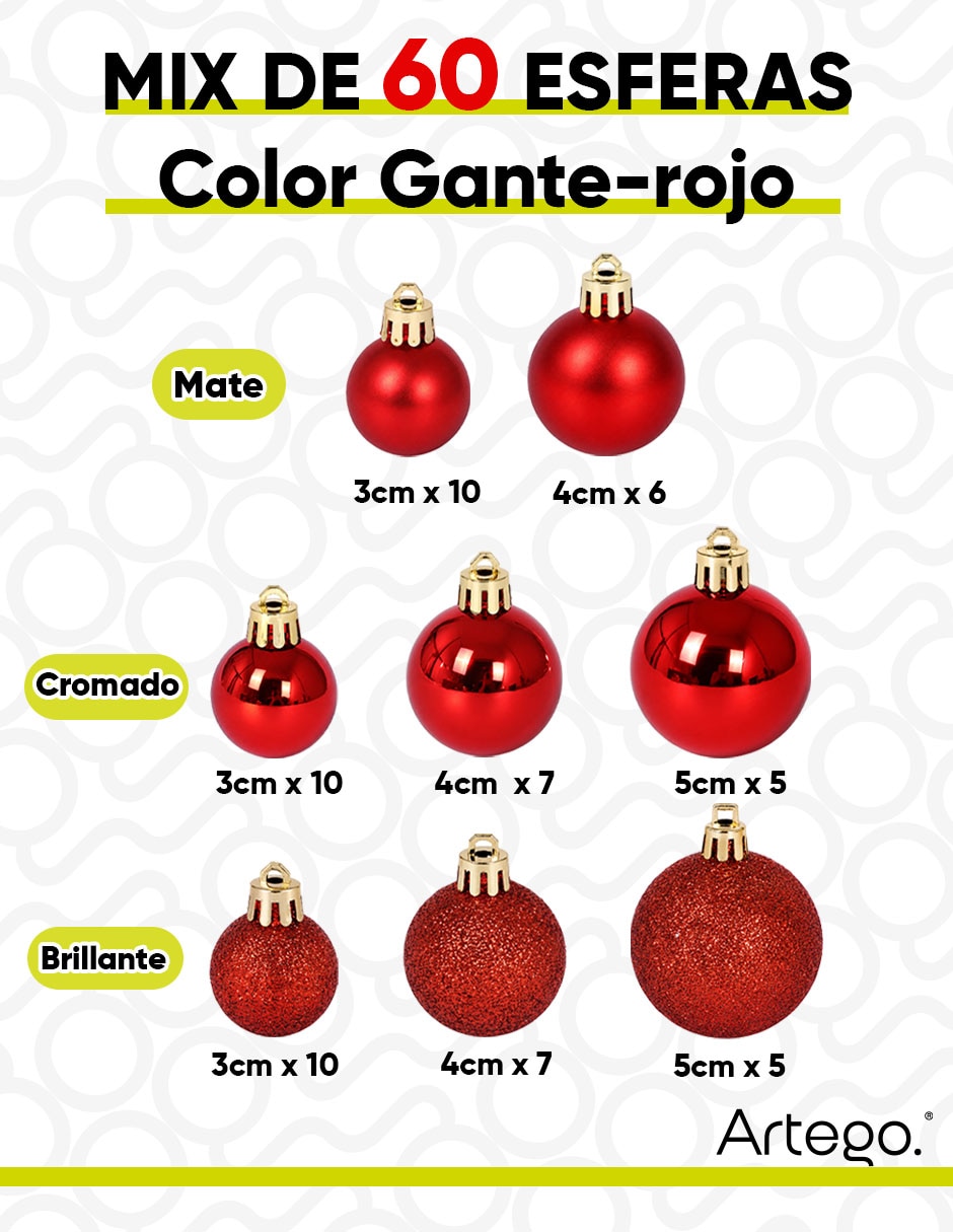 Set de esfera navideña 60 esferas Línea SKY 3 diversos acabados Mate brillantes y cromadas para colgar con 1 piezas 5