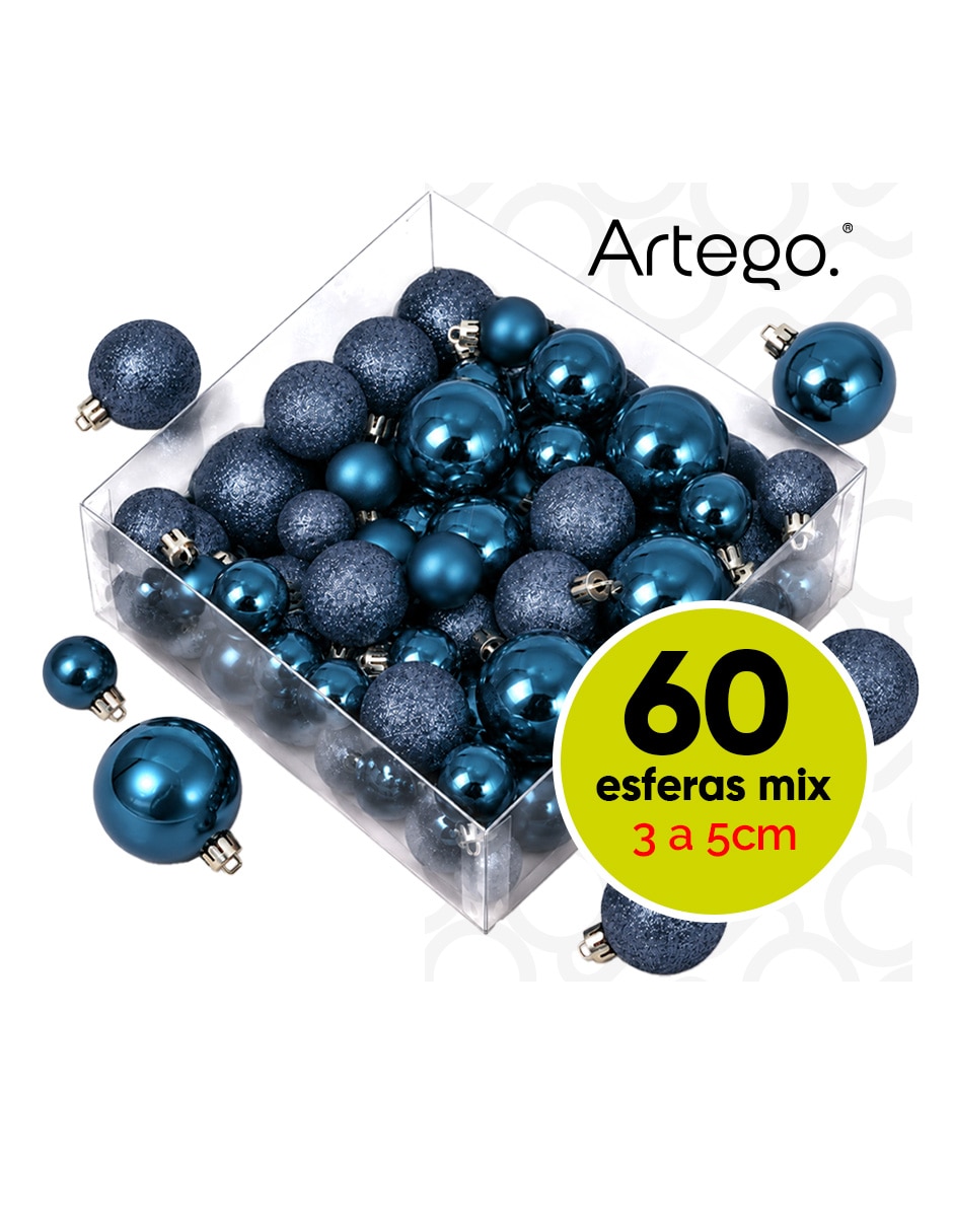 Set de esfera navideña 60 esferas Línea SKY 3 diversos acabados Mate brillantes y cromadas para colgar con 1 piezas