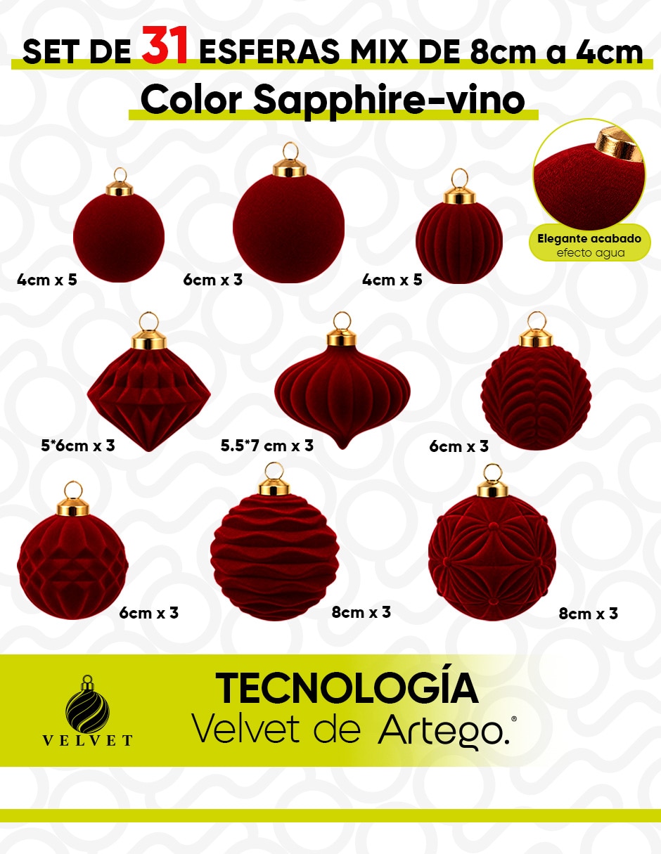 Set de esfera navideña velvet extra grandes con 6 piezas 5