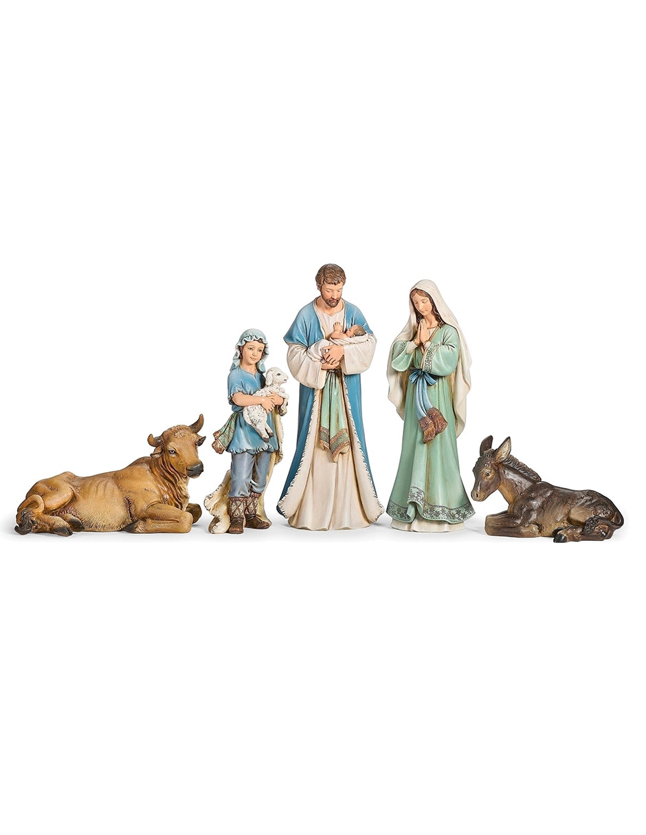 Nacimiento navideño sagrada familia con pastor y animales 5 piezas Nacimiento navideño sagrada familia con pastor y animales 5 piezas