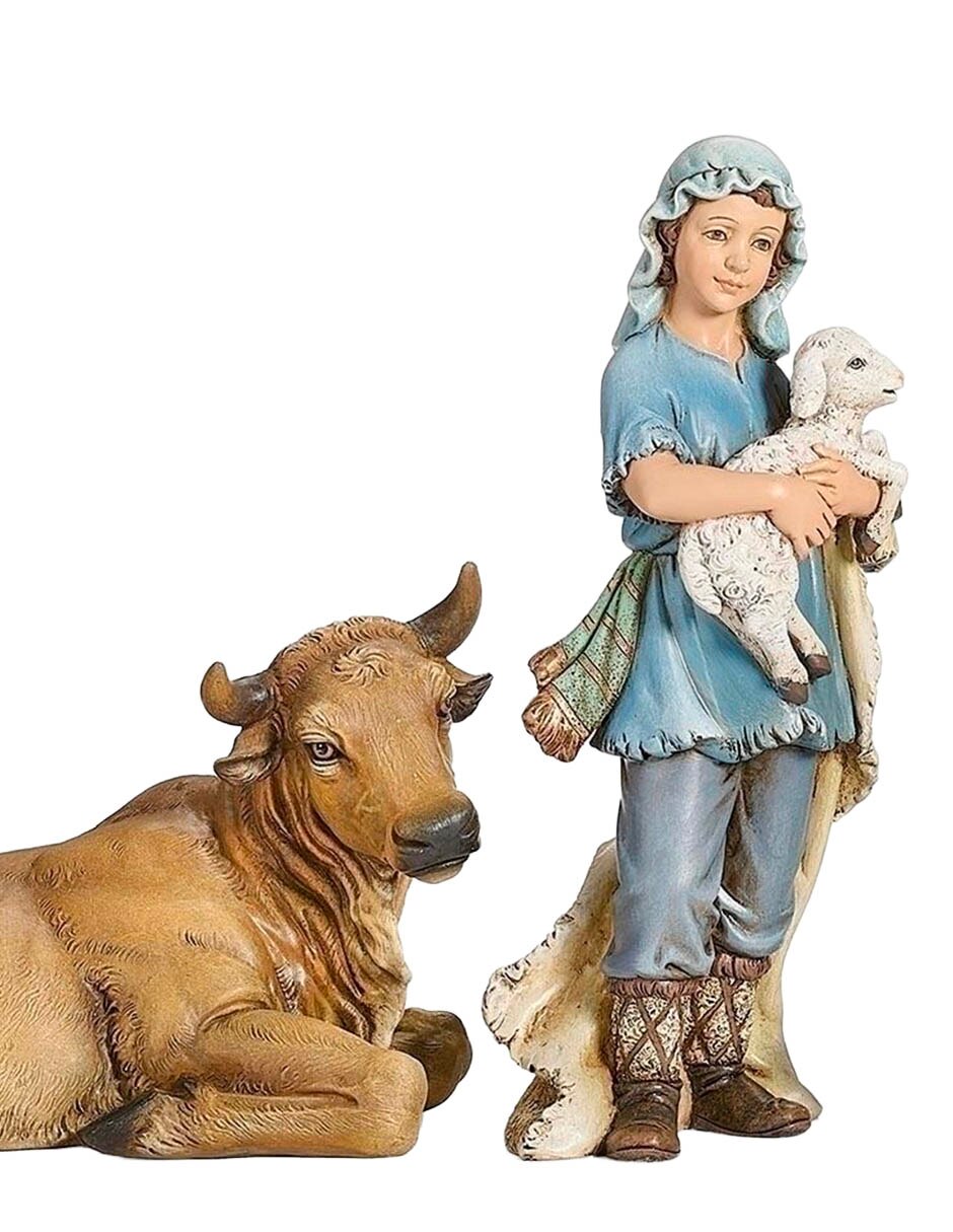 Nacimiento navideño sagrada familia con pastor y animales 5 piezas 3