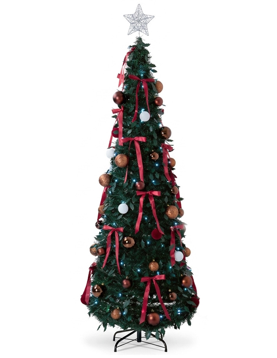 Árbol de navidad tipo lápiz con luces y decoración de pvc con 150 luces