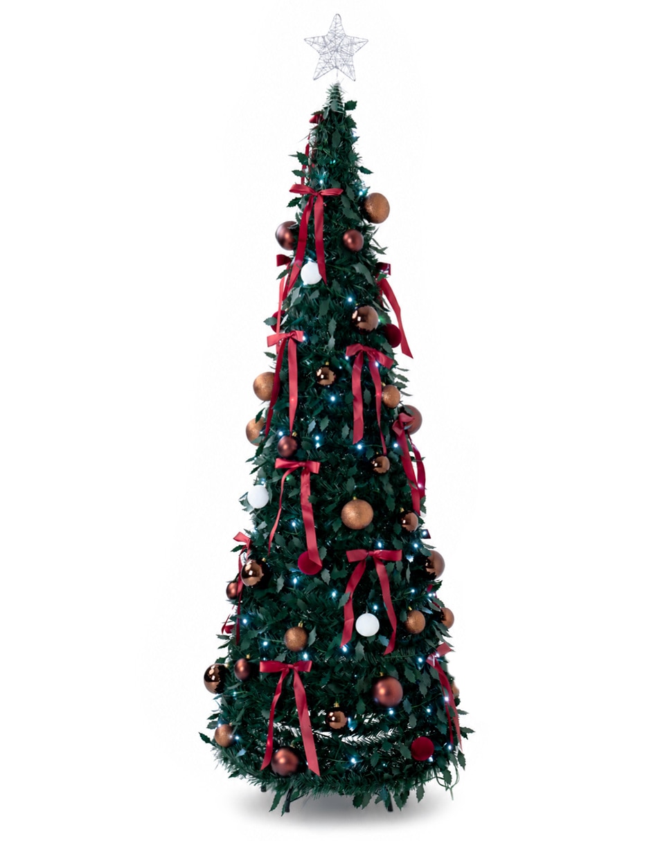 Árbol de navidad tipo lápiz con luces y decoración de pvc con 150 luces