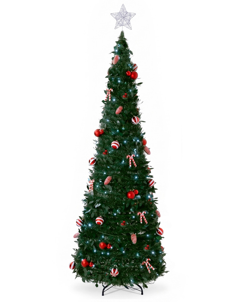 Árbol de navidad Tipo Lápiz con luces y Decoración de PVC con 150 luces