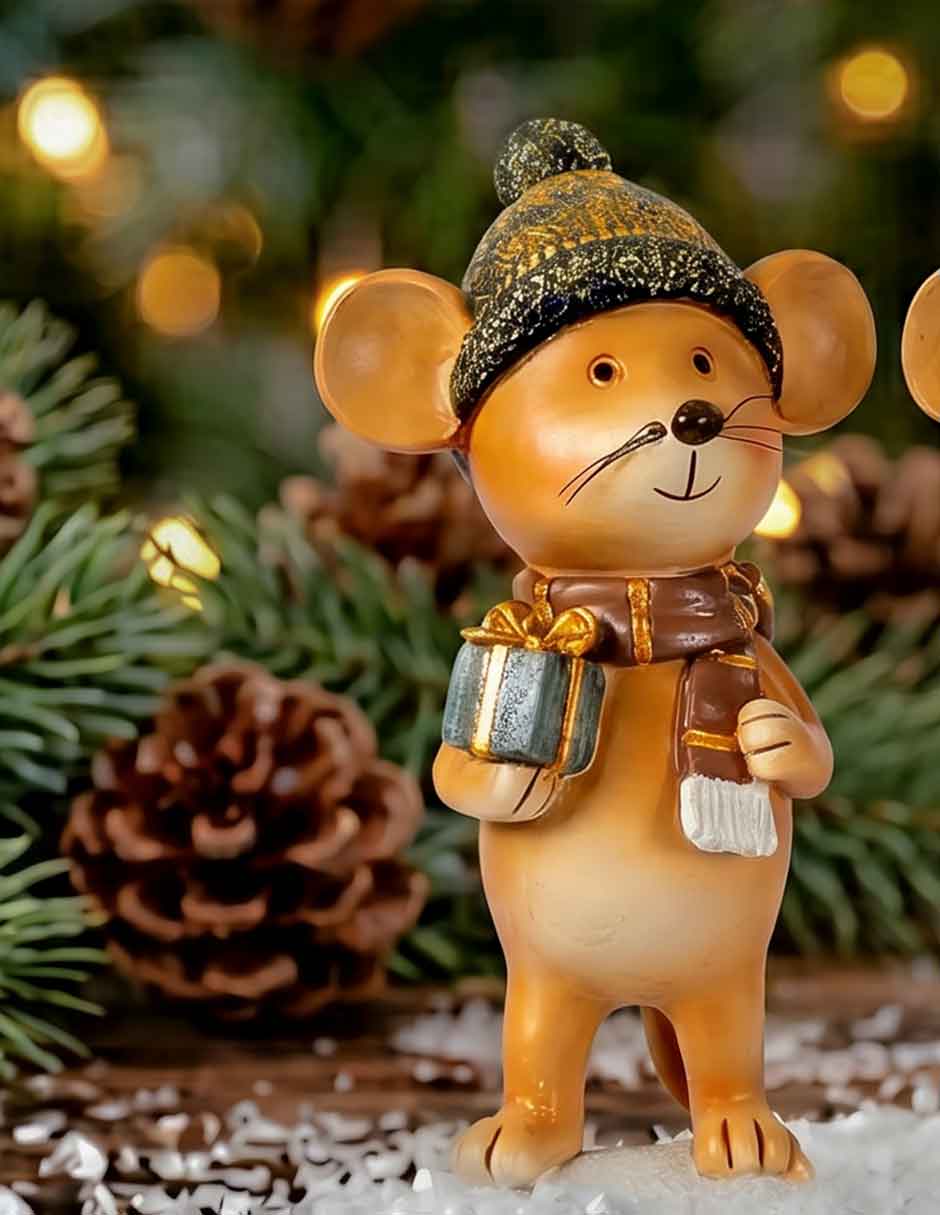 Figura decorativa de Ratón Navidad de Resina 2