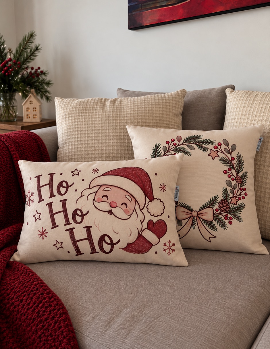 Kit cojín decorativo Set de 2 Cojines Decorativos Beikia Navideños Santa Tradicional Santa Claus 3