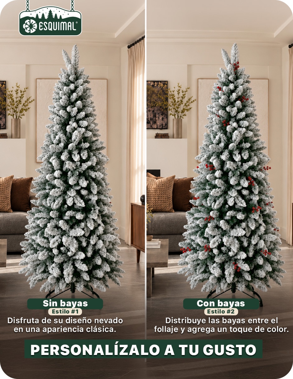 Árbol de navidad con fleco + Bayas rojas decorativas de pvc 4