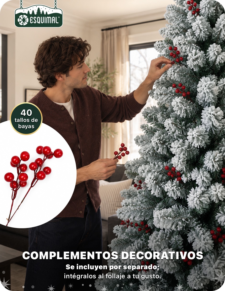 Árbol de navidad con fleco + Bayas rojas decorativas de pvc 6