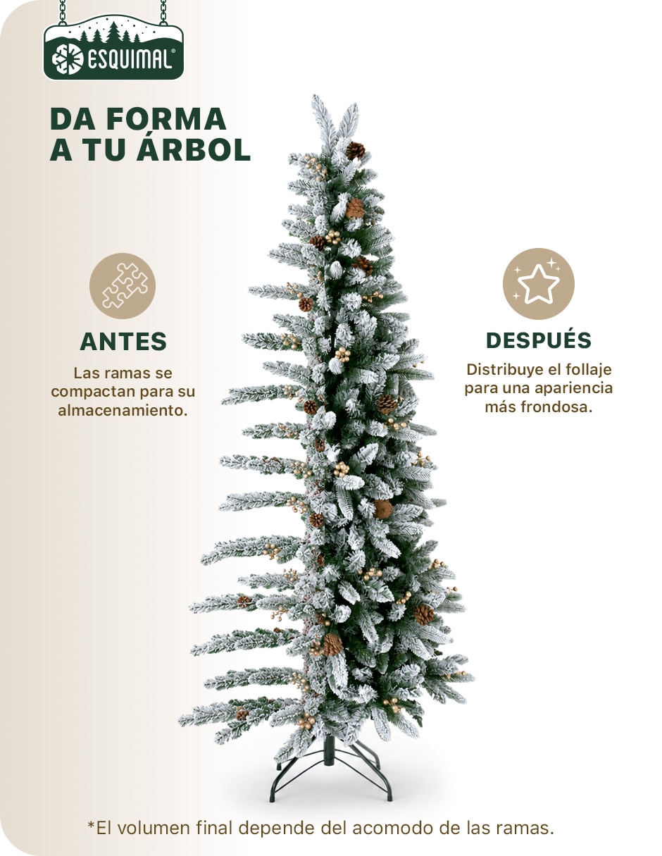 Árbol de navidad Berries doradas + piñas con ramas mixtas de pvc 2