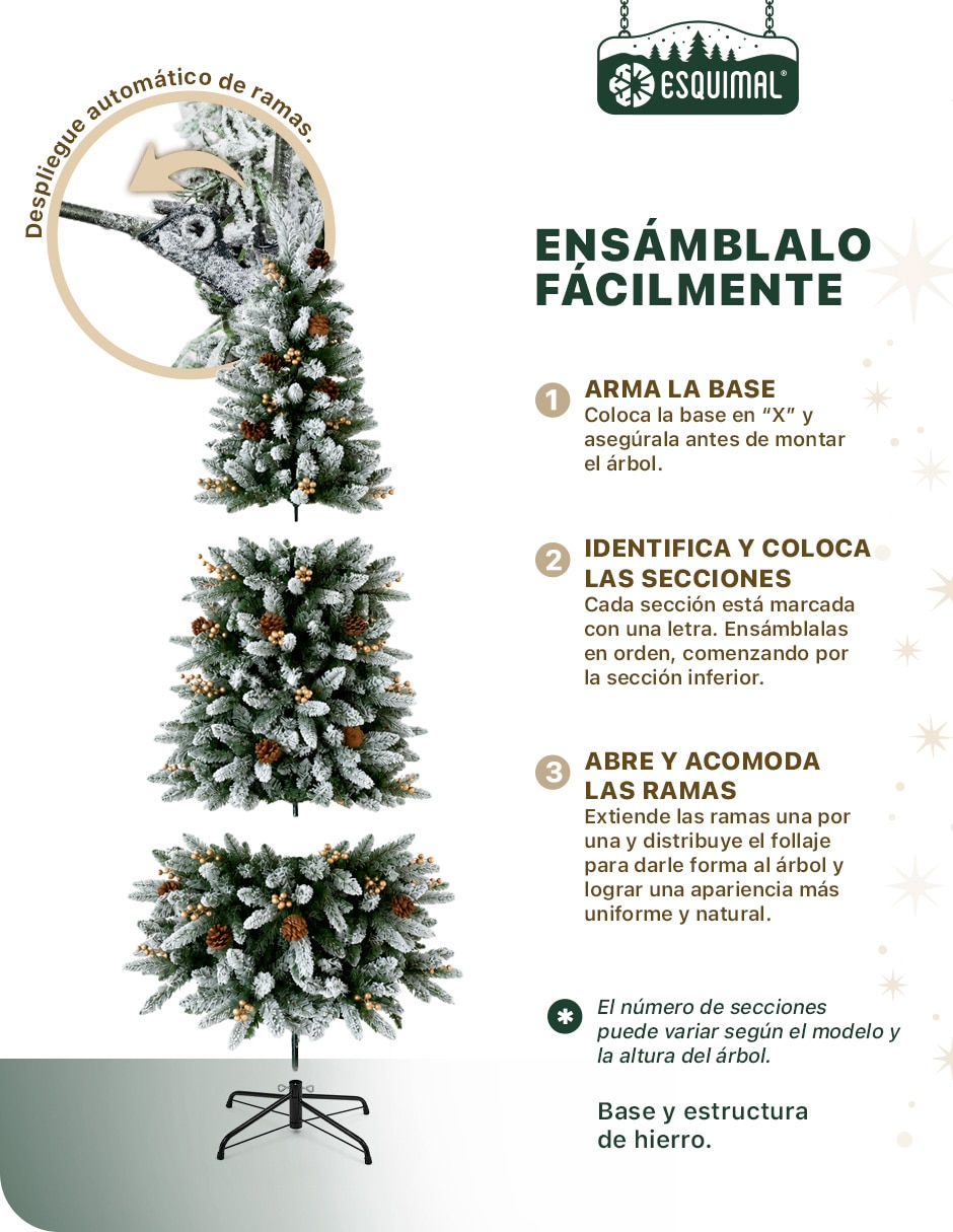 Árbol de navidad Berries doradas + piñas con ramas mixtas de pvc 3