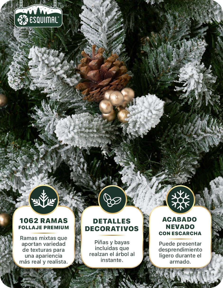 Árbol de navidad Berries doradas + piñas con ramas mixtas de pvc 6
