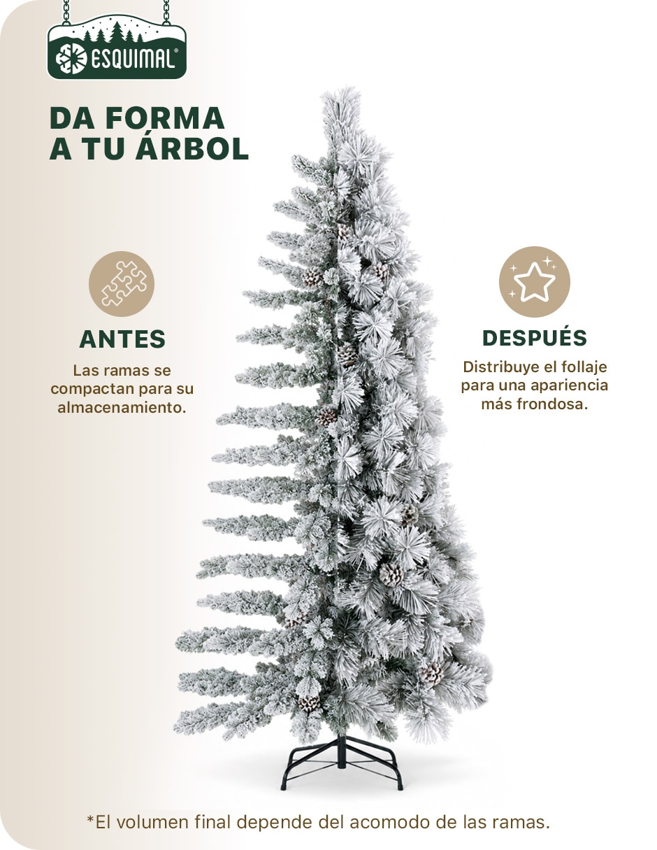 Árbol de navidad con follaje puntas Largas + piñas de pvc 2