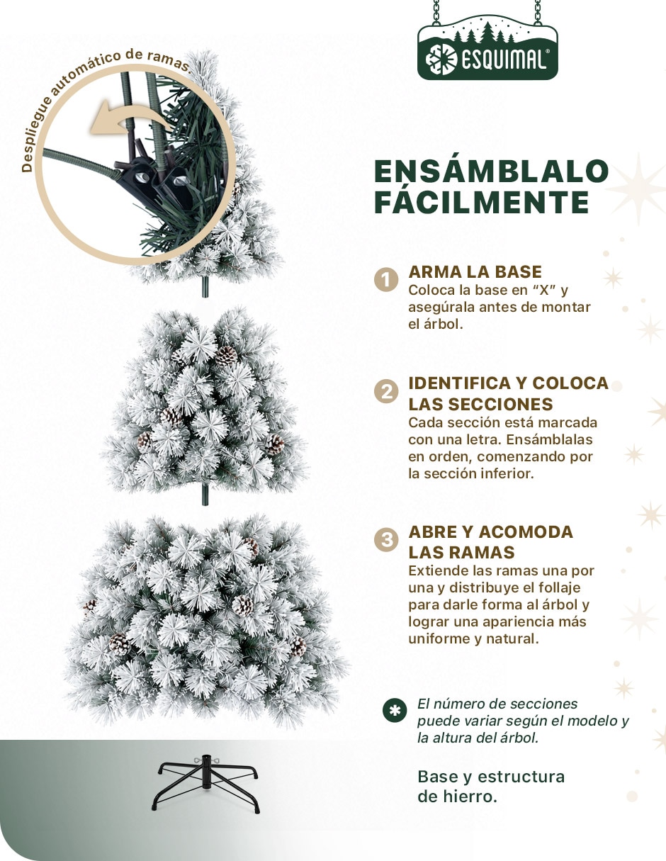 Árbol de navidad con follaje puntas Largas + piñas de pvc 3