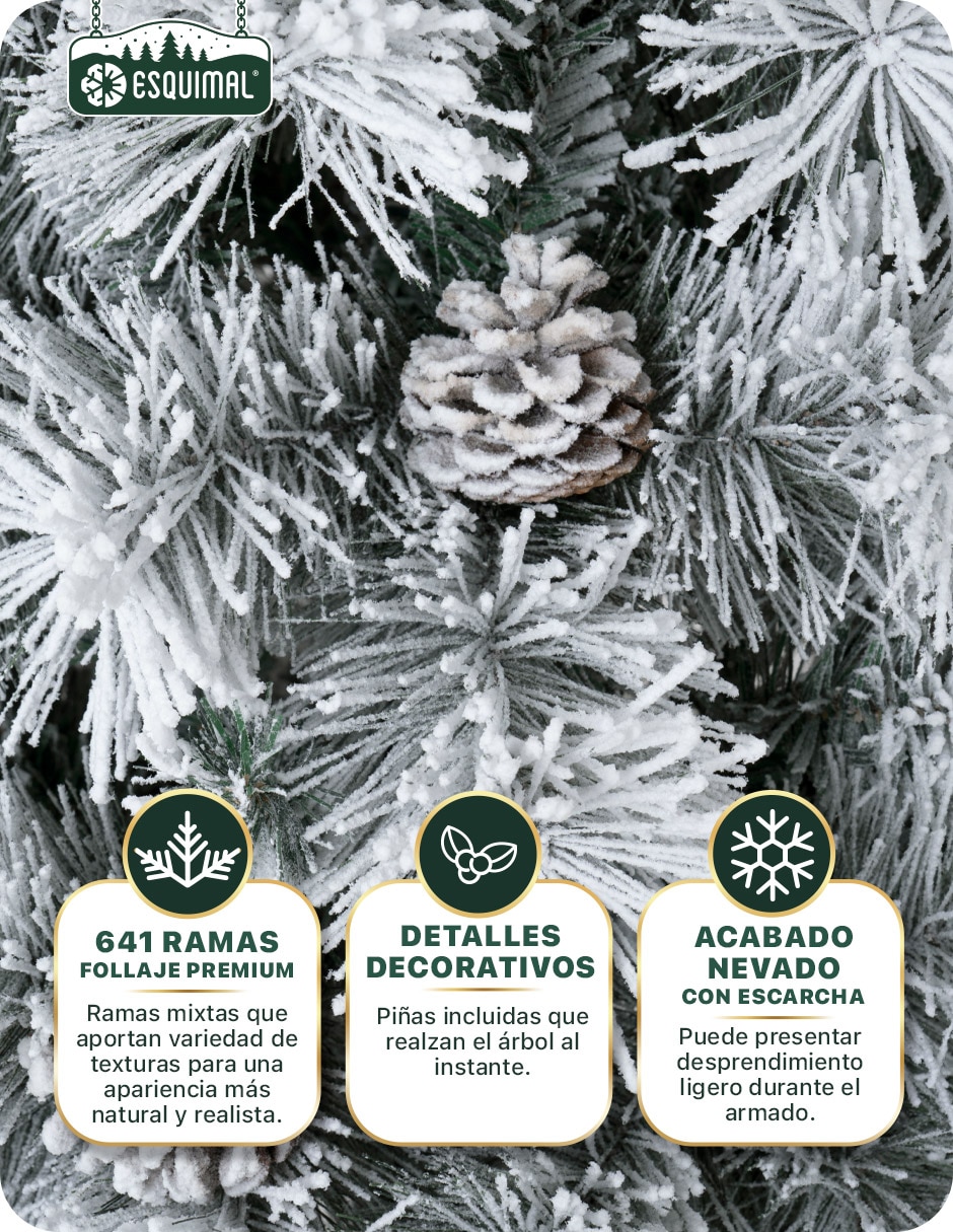 Árbol de navidad con follaje puntas Largas + piñas de pvc 5