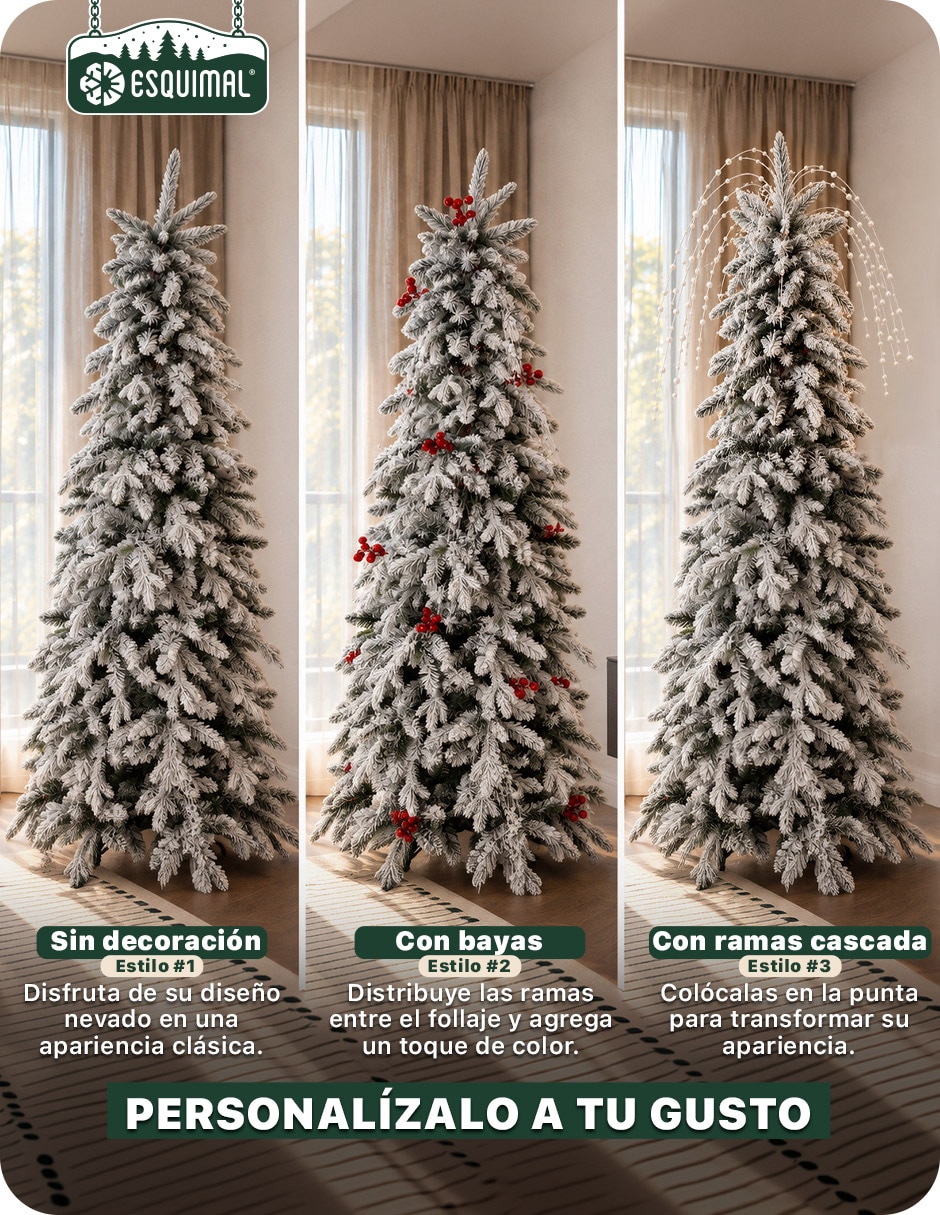 Árbol de navidad con ramas mixtas + ramas estilo cascada + rama Berrie roja de pvc 2