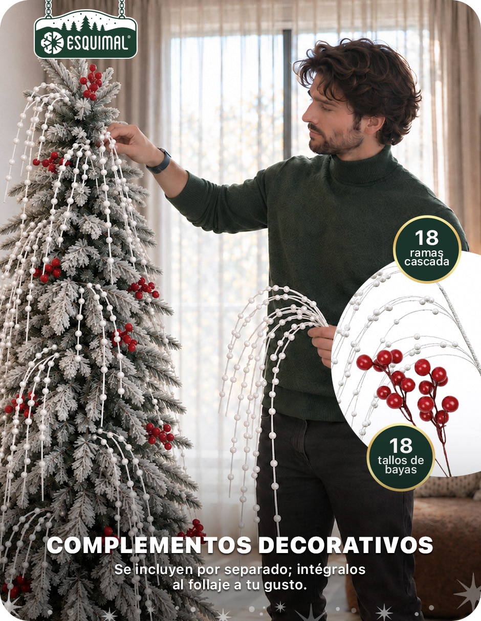 Árbol de navidad con ramas mixtas + ramas estilo cascada + rama Berrie roja de pvc 6