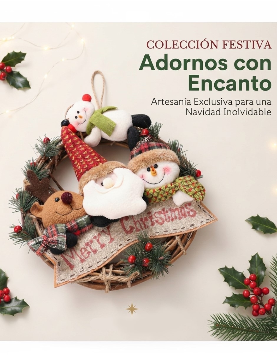 Corona navideña Corona Navideña "Merry Christmas" con Muñecos Navideños 2