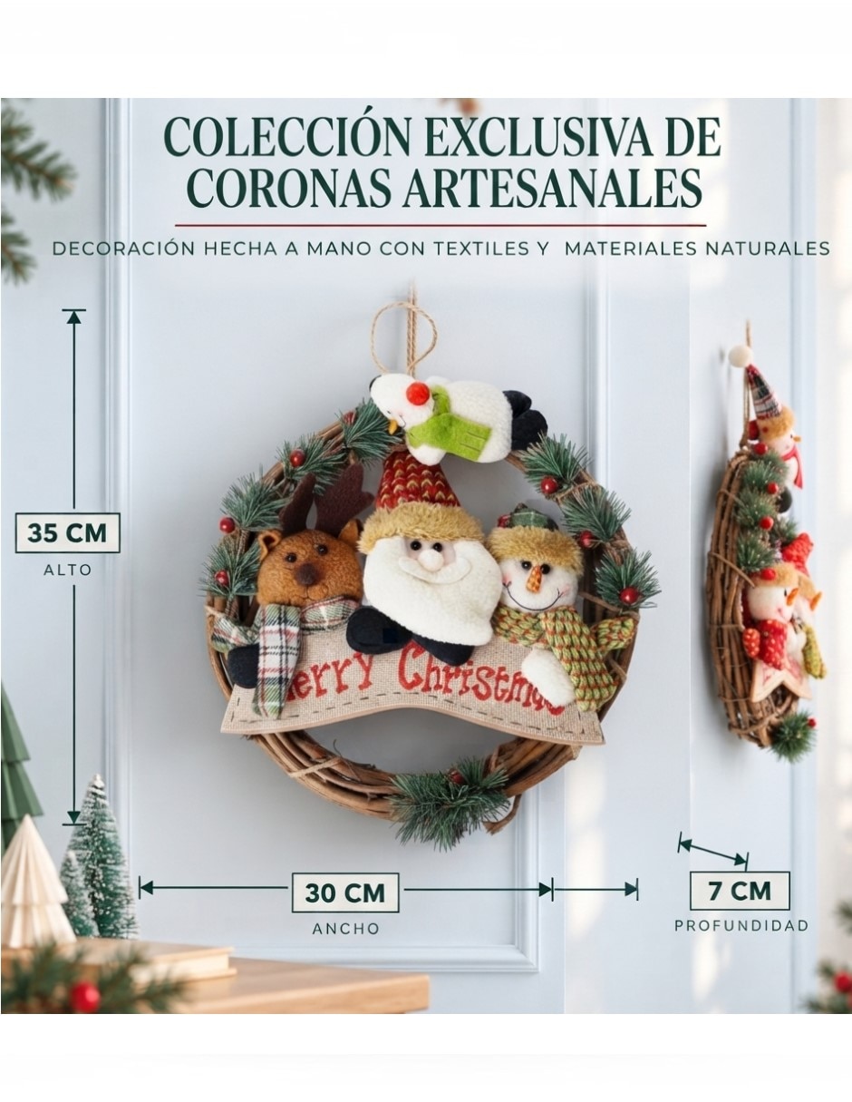 Corona navideña Corona Navideña "Merry Christmas" con Muñecos Navideños 6