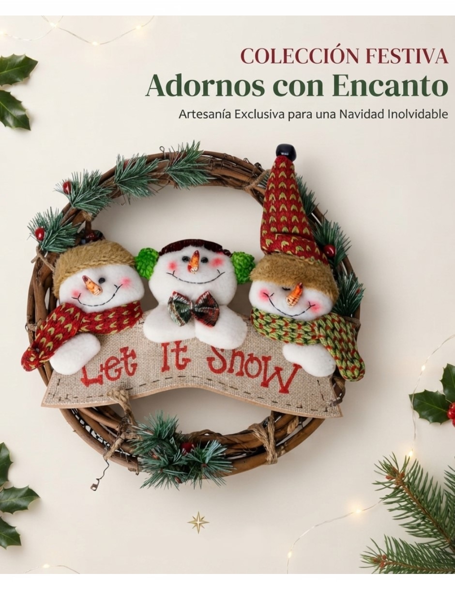 Corona navideña Corona Navideñas “Let It Snow” con Muñecos de Nieve 4