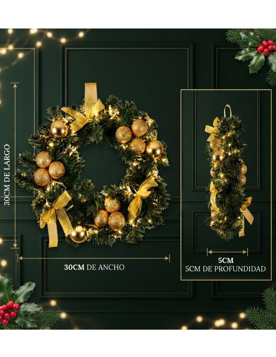 Corona navideña Decoraciones Navideñas en Tono Dorado 6