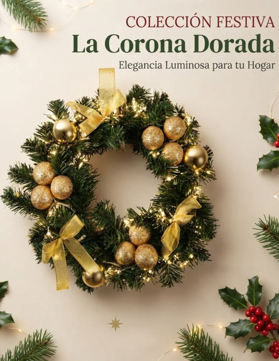 Corona navideña Decoraciones Navideñas en Tono Dorado 3