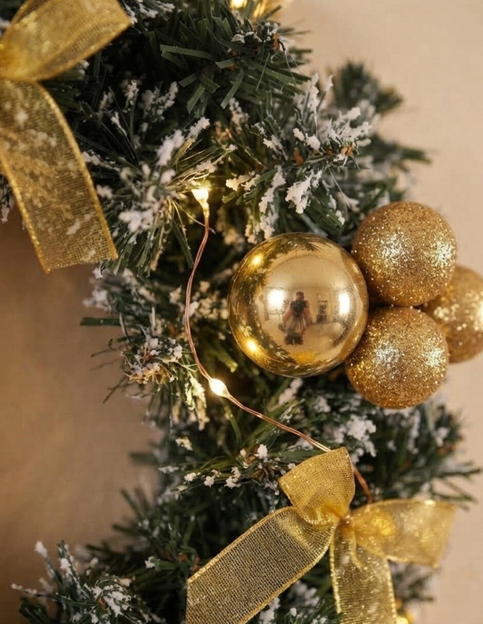 Corona navideña Decoraciones Navideñas en Tono Dorado 5
