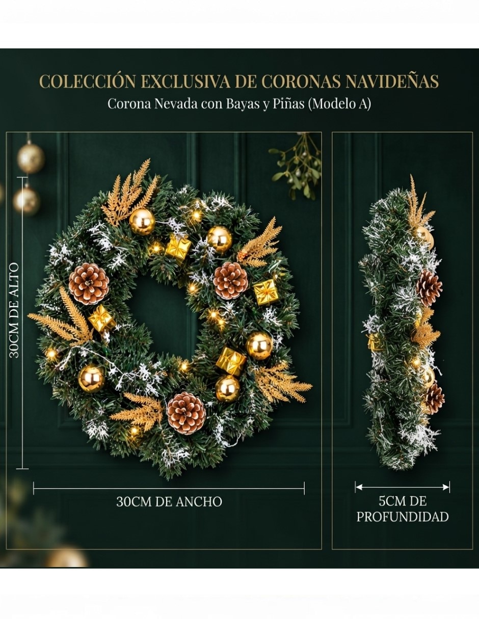 Corona navideña Corona Navideña con Decoraciones en Tono Dorado 6