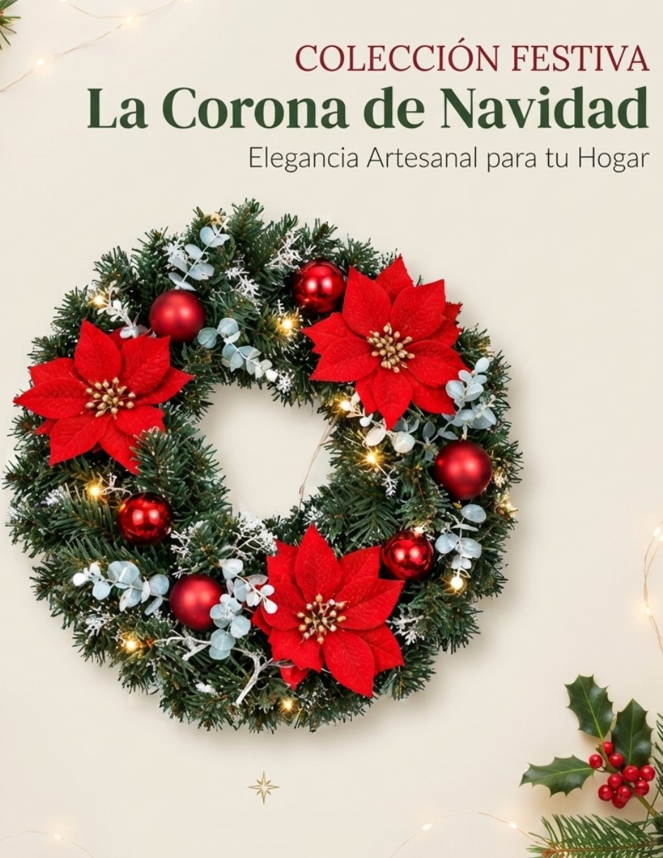 Corona navideña Corona Navideña con Flor de Noche Buena 2