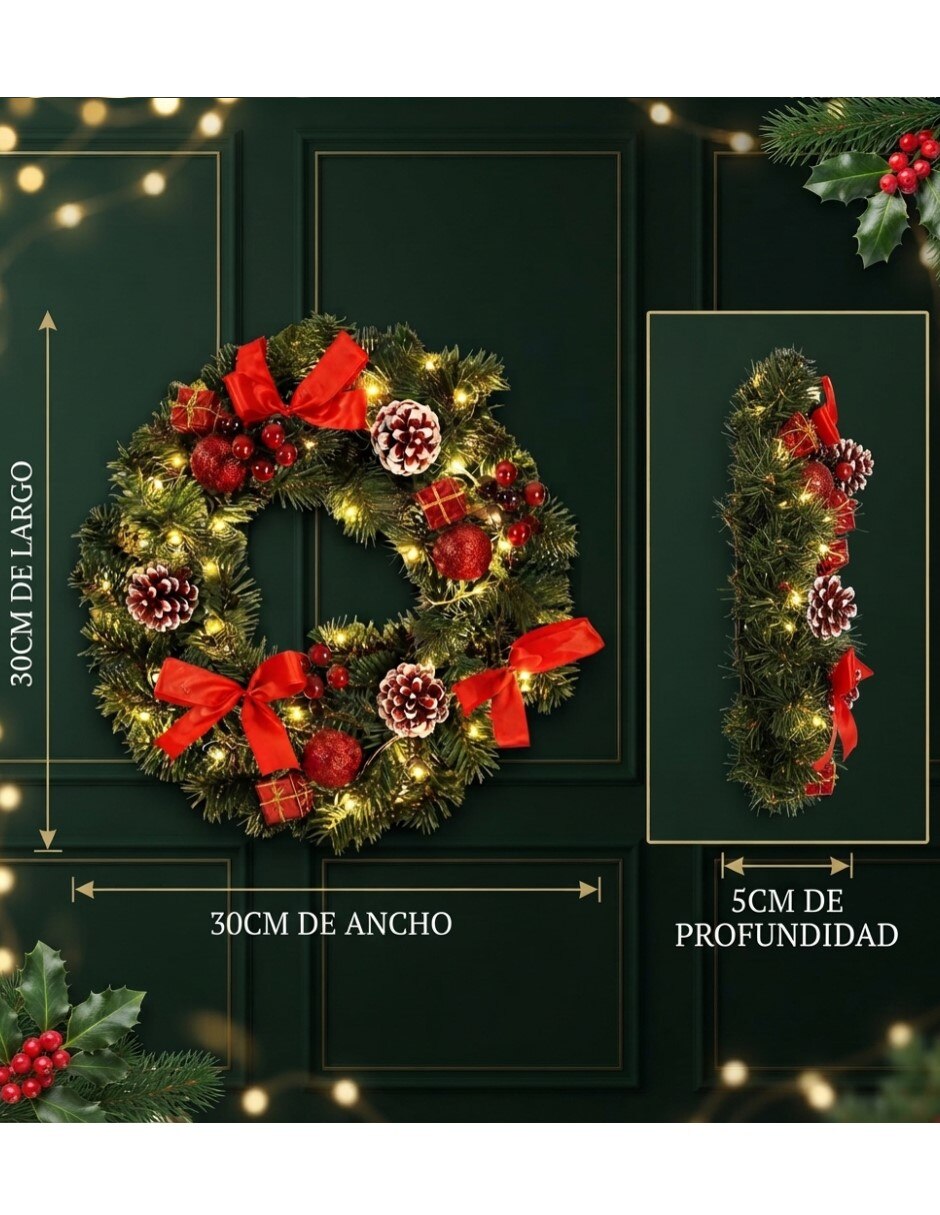 Corona navideña Decoracion Navideñas en tonos Rojo 6