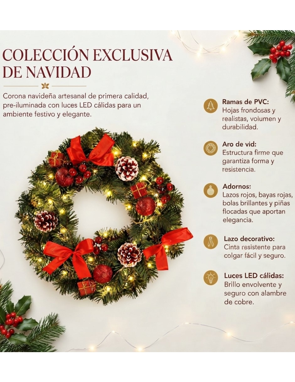Corona navideña Decoracion Navideñas en tonos Rojo 3