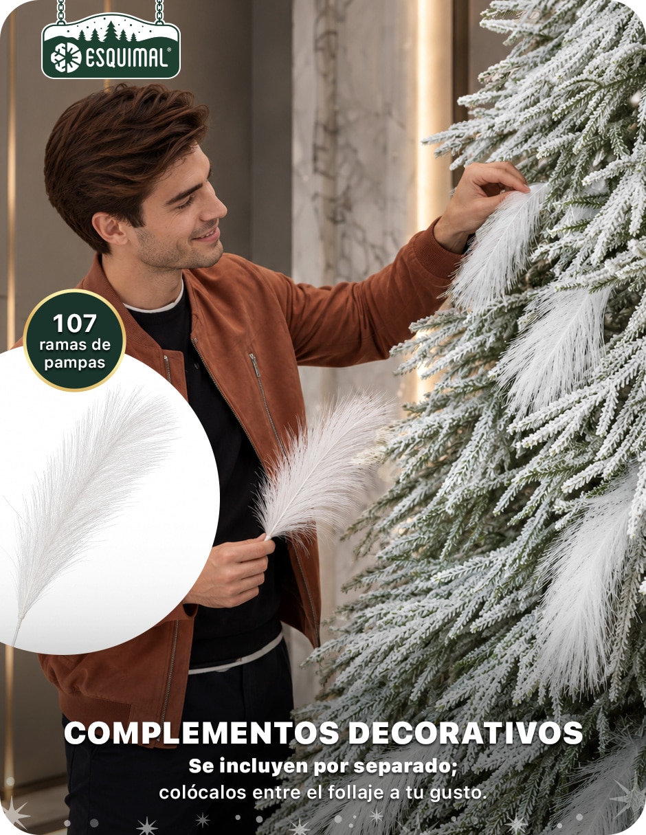 Árbol de navidad Escarchado + pampas navideñas de Sintético 5