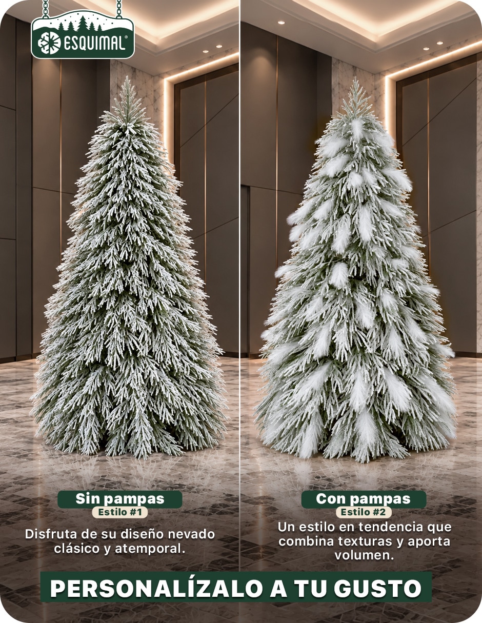 Árbol de navidad Escarchado + pampas navideñas de Sintético 6